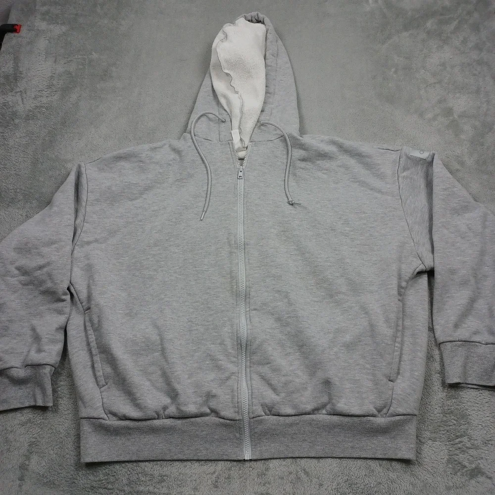 Alo Jacket Womens XL Gray Oversized Fleece Hooded Hoodie Full Zip Pockets
